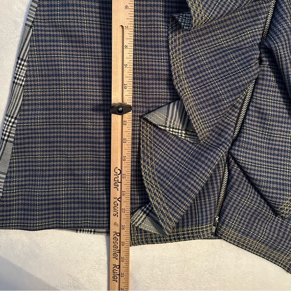Self-Portrait Scottish Ruffled Checked Plaid Tweed Mini Skirt Blue Bicolor Sz 4 - Picture 6 of 10